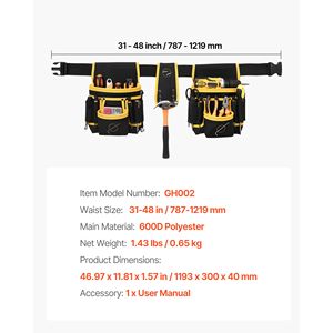 "Magnetic <b>Tool</b> <b>Pouch</b> Men's Heavy Duty 28-Pocket <b>Tool</b> <b>Belt</b> with Detachable Work Bag & Handles for Electricians & Carpenters" - Product Image 4