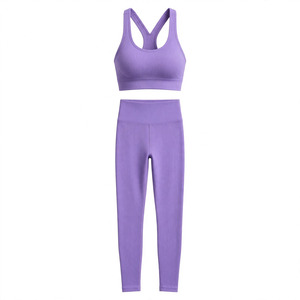 Ensemble soutien-gorge de sport dos nageur et leggings pour femme, couleur personnalisable, maintien élevé, sans armatures, respirant, tricoté - Product Image 1