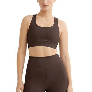 Women's White <b>Racerback</b> Sports <b>Bra</b> Neck Medium Support Yoga Fitness Top Breathable Quick Dry Solid Color - Product Image 5