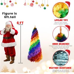 Albero di Natale Artificiale a Spirale Arcobaleno da 1,8 m, 1248 Punte di Rami, Design Unico in PVC Colorato, Materiale PET - Product Image 6
