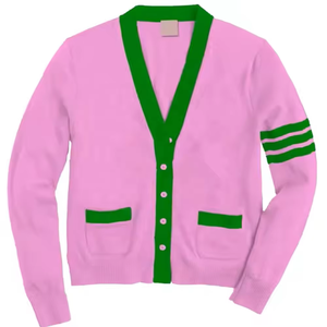 Long Sleeve College University Winter Knitted <b>Cardigan</b> <b>Sweater</b> with Embroidery - Product Image 1