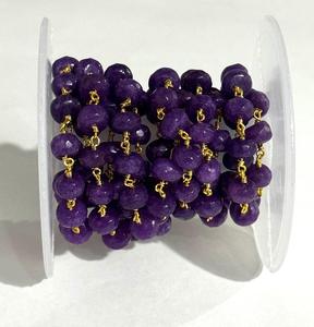 Cadena de cuentas de piedras preciosas moradas naturales de 8 mm, cadena de rosario envuelta en alambre chapado en oro, suministros para hacer joyas DIY - Product Image 1