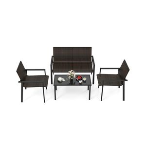 Conjunto de Muebles de Patio - Juego de Comedor de Ratán de 4 Piezas con Estructura de Metal Galvanizado y Mesa de Vidrio Templado - Salón Exterior para Jardín - Product Image 1