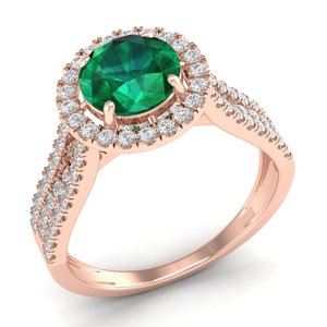 Anillo de Regalo de Boda REYES de Lujo en Oro Sólido de 14K con Esmeralda de Corte Redondo de 1.3 Quilates para Mujer, Certificado IGI, Joyería Fina con Diamantes - Product Image 2