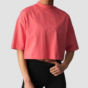Camiseta Deportiva Holgada de Talla Grande para Mujer con Diseño de Cuello Alto Acanalado, Hombros Caídos, Cómoda y Ligera para Gimnasio - Product Image 1