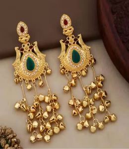 Pendientes Largos Tradicionales Indios de Lujo Polki Kashmiri, de Aleación de Zinc Chapada en Oro, con Cristales y Pedrería, Estilo Étnico, para Novia y Boda - Product Image 4