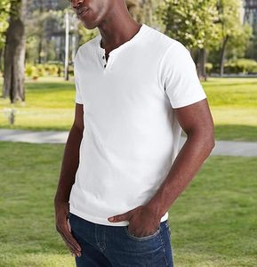 T-shirt de sport pour homme style américain, à manches courtes boutonnées, en coton, coupe ajustée, respirant, extensible, anti-boulochage, uni - Product Image 4