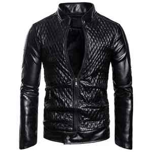 <b>Men</b> Rugged Leather <b>Jacket</b> Stand Collar Casual Zip Front Breathable Quick Dry Durable Comfortable Outdoor Regular Fit Outerwear - Product Image 2