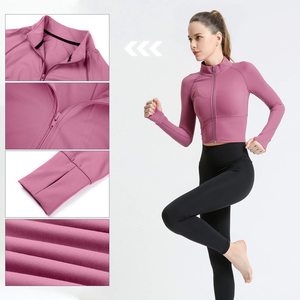 Zipper <b>Jacket</b> Women Crop Tops <b>Yoga</b> T-shirts Solid Sports Top Long Sleeve Running Shirts Sexy Quick Dry Fitness Gym Sport Wear - Product Image 3