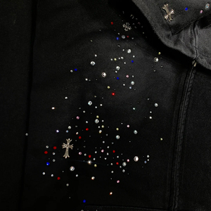 เสื้อฮู้ดโอเวอร์ไซส์ผู้ชาย ลายดาวประดับเพชร ซิปหน้า สไตล์ลำลอง ผ้าถักเนื้อนุ่ม แขนปกติ ผ้าเฟรนช์เทอร์รี่ สำหรับฤดูหนาว - Product Image 4