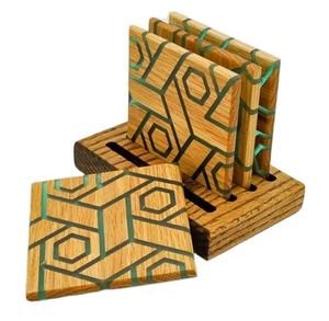 ที่รองแก้วที่ดีที่สุดสำหรับการดื่มชากาแฟสำหรับสำนักงานและบ้านดีไซน์สร้างสรรค์ทำจากเรซิ่นสีและไม้ - Product Image 1