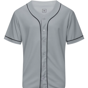 Maillot de baseball unisexe pour adulte, manches courtes, gris, anti-humidité, boutons sur le devant, coupe classique, toutes saisons, couleur unie, polyester - Product Image 1