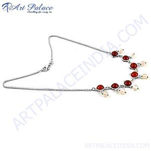 สร้อยคอเงินอัญมณีควอตซ์สีแดงโอนิกซ์และโรสสไตล์โบราณ - Product Image 1