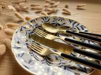 Ensemble de couverts en métal de qualité supérieure avec finition dorée pour une utilisation élégante à la cuisine, au restaurant et à la maison