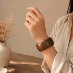 Handmade Artificial Wooden Bangles Hand Carved Design Brass Chip Work Premium Sangria Style Jewelry Set-Craft Emporium <b>Wood</b> - Product Image 4
