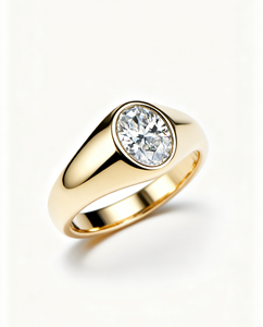 Anillo de Sello Clásico de Oro Amarillo de 14K con Diamante de Corte Ovalado y Engaste de Bisel de Oriente a Occidente, Anillo de Compromiso Solitario con Diamante Cultivado en Laboratorio, Anillo Unisex - Product Image 3
