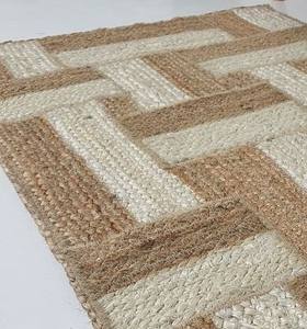 พรมและพรมปูพื้นลายดอกไม้ทันสมัยแบบถัก ดีไซน์กล่อง ผลิตด้วยเครื่องจักรจากปอกระเจา เป็นมิตรกับสิ่งแวดล้อม ปอกระเจา 100% ป้องกันคราบสกปรกและแบคทีเรีย - Product Image 3