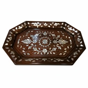 Bandeja de Servir Octogonal de Madera Hecha a Mano con Incrustaciones de Madreperla, Bandeja Decorativa de Lujo para el Hogar y Regalos - Product Image 5