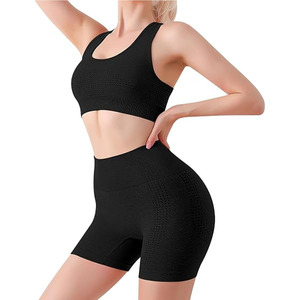 Women's Solid Lightweight Breathable Yoga Suit 2-Piece Crop Top T-Shirt Short <b>Pants</b> High Waist <b>Spandex</b>/Nylon Recyclable - Product Image 3