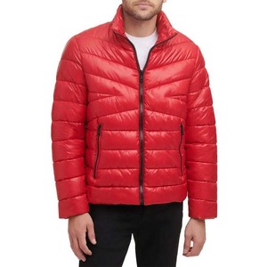 Men's <b>Red</b> Lightweight Puffer <b>Jacket</b> Stand Collar Zip Up Quilted Winter Coat High Street Style Top Trending Polyester Men <b>Jackets</b> - Product Image 1