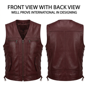 Gilet en cuir pleine fleur de luxe pour homme, marron foncé, 480 GSM, panneaux texturés, logo personnalisé, double poche, fermeture à pression, coupe-vent - Product Image 4