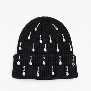 Gorro de Lana Mezclada 2026 para Mujer, Elegante Gorro de Punto Acanalado con Decoración de Diamantes de Imitación, Gorro de Invierno - Product Image 4