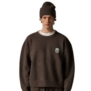 <b>Brown</b> Knitted Crew Sweater with Contrast Trim Soft Comfortable Fitted Pullover Lightweight Casual Wear - Product Image 6