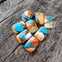 Pierre précieuse calibrée en forme de rectangle, turquoise, de type « AAA Spiny Oyster », à dos plat, polie, pour la fabrication de bijoux