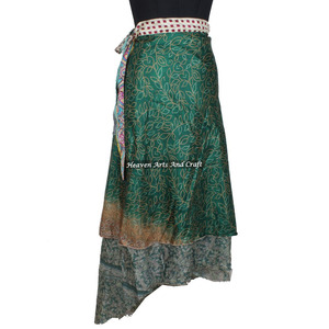 Summer Collection of Designer Wrap <b>Skirt</b> Newest Design Recycled Reversible <b>Silk</b> Sari Indian Printed Long Length Wrap Women's - Product Image 5