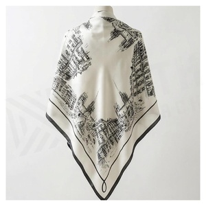 Women's <b>Square</b> <b>Silk</b> <b>Scarf</b> Hand Drawn City Print Elegant Multi-Functional Fashion Accessory All Seasons - Product Image 2