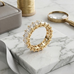 4.60CTW 9k <b>Gold</b> Lab Grown Radiant Cut Prong <b>Set</b> for Certified Luxury Eternity <b>Ring</b> - Product Image 2