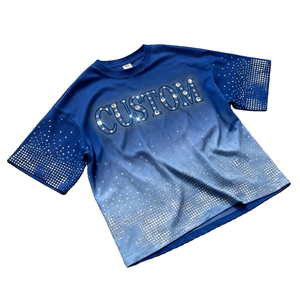 Camiseta de Hombre Oversize OEM 2026 de Manga Corta con Cuello Redondo, Diseño de Letras con Pedrería, Personalizada, Azul, Estilo Casual Urbano - Product Image 1