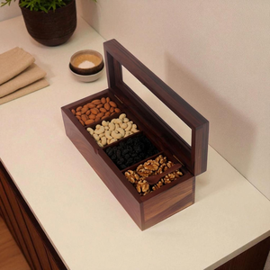 Boîte à épices en bois avec 4 grands compartiments et cuillère, boîte à masala de cuisine, boîte à épices en bois Namak Dani, récipient de rangement pour épices multifonctionnel - Product Image 6