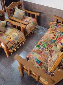 ผ้าคลุมโซฟาสไตล์โบฮีเมียนวินเทจลายปะติดแบบบันจารา พร้อมปลอกหมอน 5 ใบ ชุดผ้าคลุมโซฟาลายบันจารา ผ้าคลุมโซฟาวินเทจ - Product Image 5