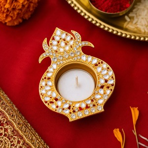 Golden Kundan Diya Holder Decorative Tealight Candle Holder Diwali Home Decor Metal Tea Light Wedding Decor <b>Party</b> Gift <b>Box</b> Set - Product Image 4