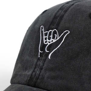 Casquette de baseball vintage bleu marine délavé en polyester/coton avec motif Shaka Hang Loose brodé de paillettes et imprimé par transfert thermique - Product Image 5
