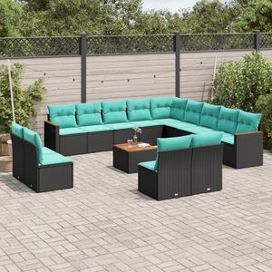 Juego de Sofás de Patio de 14 Piezas en Poliratán Negro con Cojines, Muebles Elegantes para Exteriores - Product Image 1