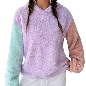 Sudadera con capucha Sherpa Colorblock para mujer, sudadera cómoda de lana para hombre, Sudadera con capucha de lana 100%, sudadera con logotipo elevado 2023 - Product Image 1