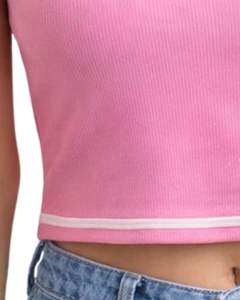 Débardeur côtelé rose personnalisé pour femme à col montant avec motif vague en strass, sans manches, été, fabrication sur mesure - Product Image 6