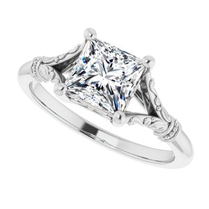 Bague de fiançailles vintage en or blanc massif 14 carats, style antique, avec moissanite taille princesse gravée de 1,25 carat - Product Image 2