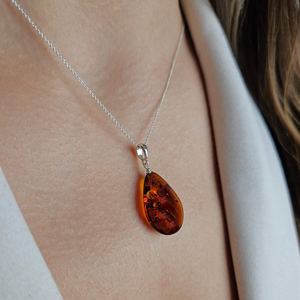 Large Natural Honey Baltic Amber Teardrop Pendant Chunky Silver <b>Drop</b> Necklace Real Gemstone Jewelry Gift Women - Product Image 4