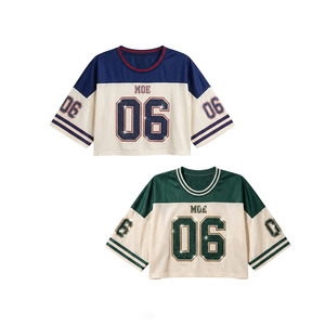 Premium Mesh Custom <b>Rhinestone</b> Crystal Number American Football Jersey Crew Neck Short Sleeve Y2K Bling Crop <b>Top</b> Shorts Sets OEM - Product Image 5