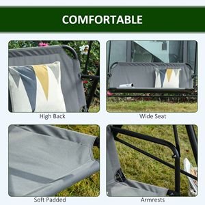 Dondolo da Esterno a 3 Posti Confortevole Stile Panca con Supporto e Tettuccio Inclinabile Regolabile per Patio o Veranda - Product Image 6