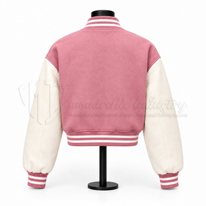 Custom <b>Women</b>’s Cropped Varsity <b>Jacket</b> Pink Letterman Bomber <b>Jacket</b> Embroidered College Style <b>Jacket</b> - Product Image 2
