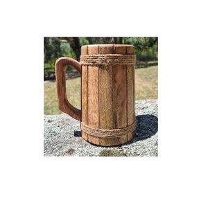 Chope à bière en bois avec poignée en corde, idéale pour les fêtes à la maison et le camping - Product Image 3