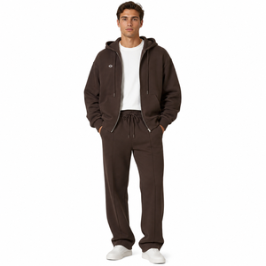 Ensemble survêtement décontracté en molleton pour femme avec sweat à capuche zippé et pantalon droit, coupe ample, pour la fabrication de vêtements en gros, grammage lourd - Product Image 5