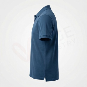 Men's Navy <b>Blue</b> Short Sleeve <b>Polo</b> <b>Shirt</b> Cotton Pique Knitted Casual Breathable Solid Design Regular Fit - Product Image 3