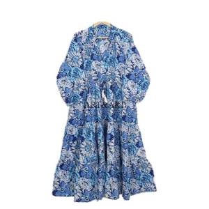 เดรสทรงเอไลน์ผ้าฝ้ายพิมพ์ลายด้วยมือ เป็นมิตรกับสิ่งแวดล้อม ระบายอากาศได้ดี  สำหรับผู้หญิง สไตล์ลำลอง - Product Image 5