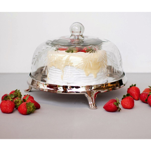 Classic Golden Brass <b>Cake</b> Platter With Glass <b>Dome</b> Cover Round Dessert Display <b>Stand</b> For Birthday Wedding Parties Supply - Product Image 4