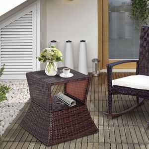 Tavolino da Giardino a 2 Livelli in Vimini con Foro per Ombrellone - Arredamento da Esterno Resistente alle Intemperie - Marrone Misto - Product Image 2